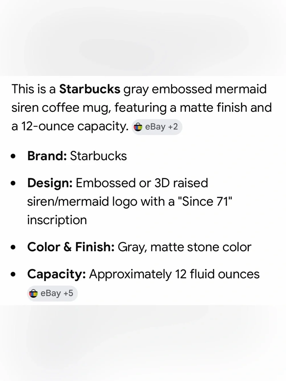 HTF Like new Starbucks 2016 gray mermaid 12fl/oz. Mug
